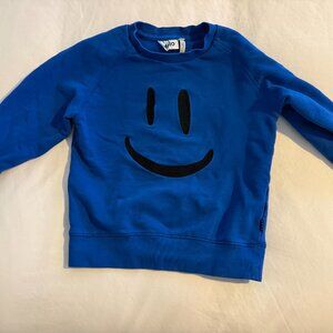 GORGEOUS LIMITED EDITION ORGANIC COTTON MOLO BLUE HAPPY FACE SWEATSHIRT SIZE 8
